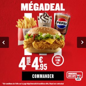 KFC Méga Deal 重磅回归❗️汉堡+中薯+自选小食+饮料仅€4.95