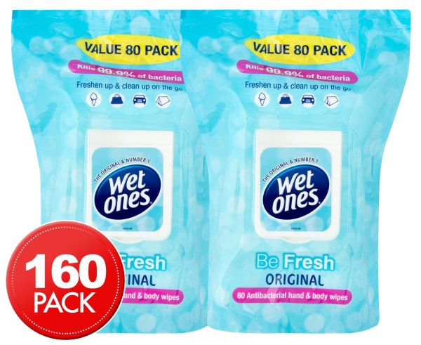 2 x Wet Ones Be Fresh Antibacterial Hand & Body Wipes Original 80pk