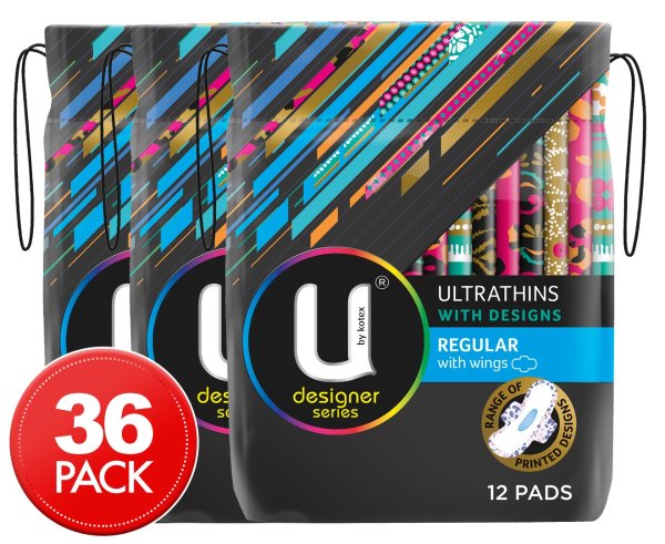 3 x U By Kotex 超薄设计规则w/翅膀卫生巾12pk