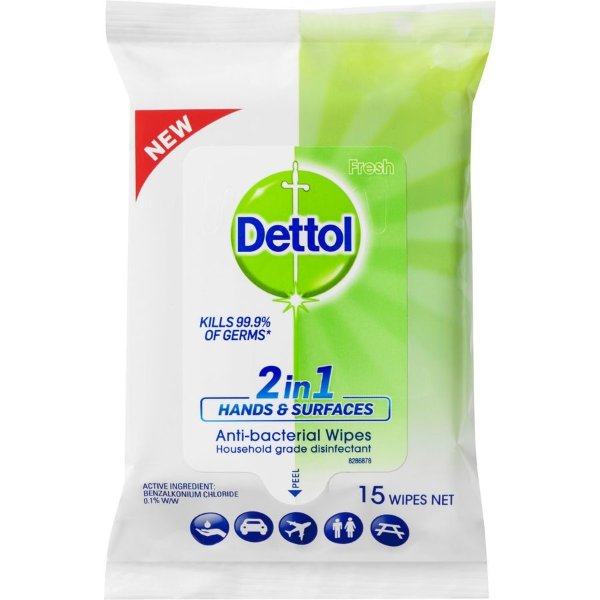Dettol 2合1 抗菌湿巾15 Pack