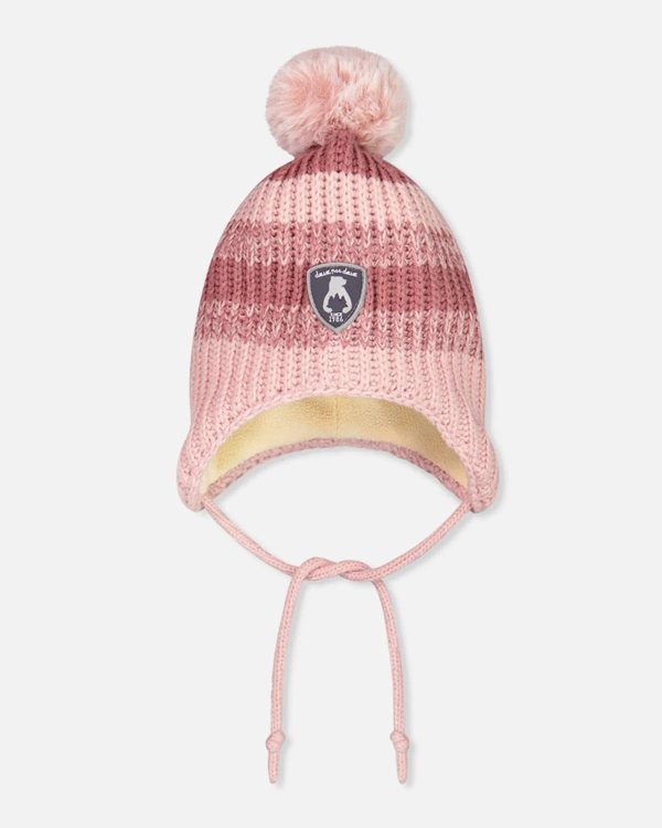 婴儿粉色条纹针织帽
