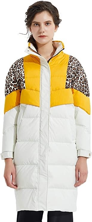Orolay Women's Leopard Print Down Jacket Long Winter Coat