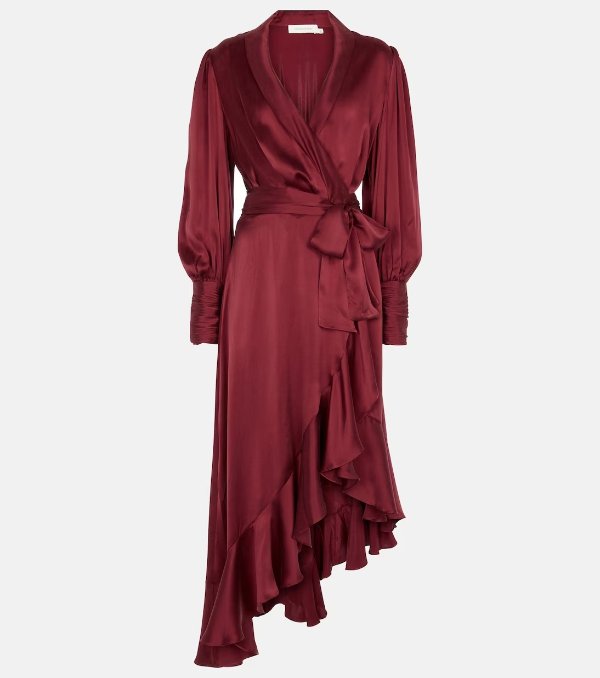 酒红色丝绸长裙