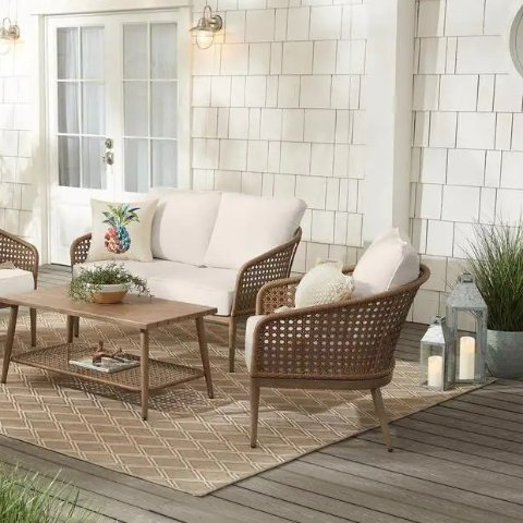 Coral Vista 4 Piece Brown Wicker And Steel Patio Conversation Seating