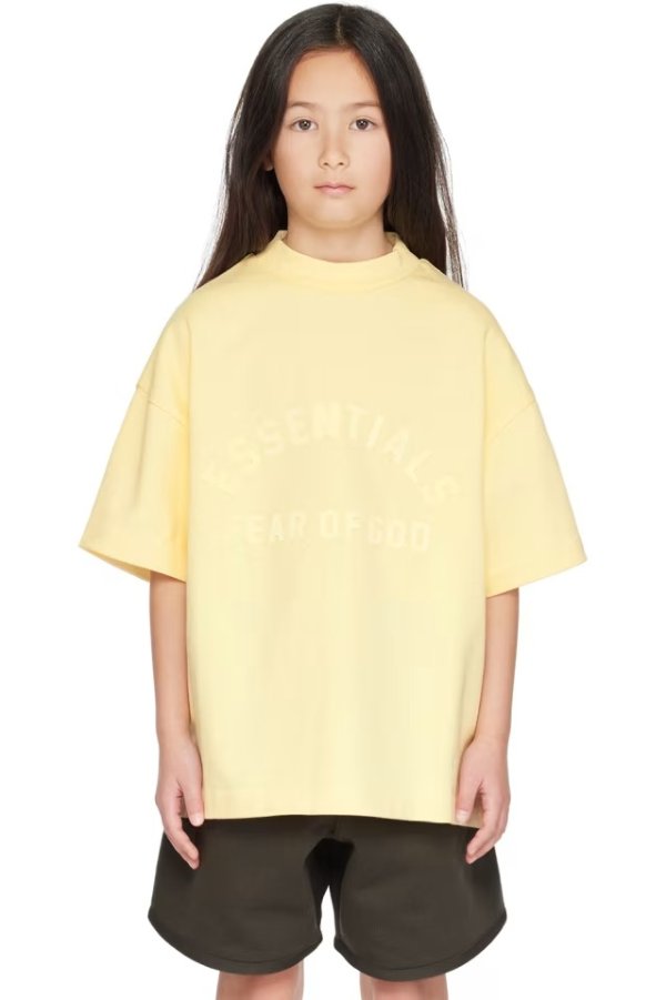 黄色圆领儿童 T 恤