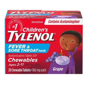 TYLENOL 泰诺儿童退烧止疼咀嚼片 葡萄味 20片 有备无患