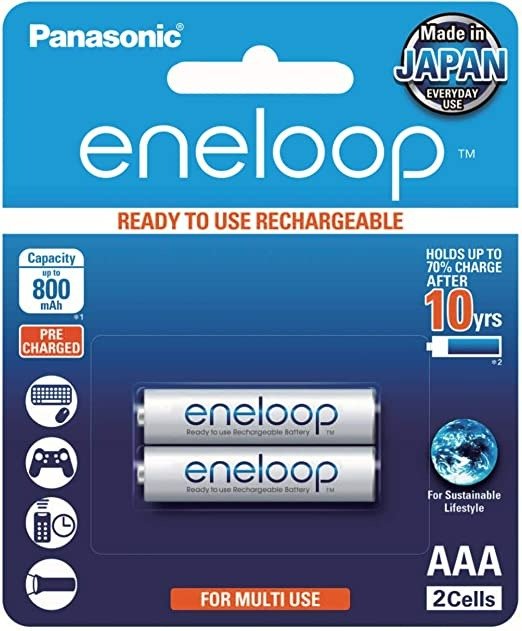 Eneloop AAA Pre-Charged Rechargeable Batteries, 2-Pack (BK-4MCCE/2BA)