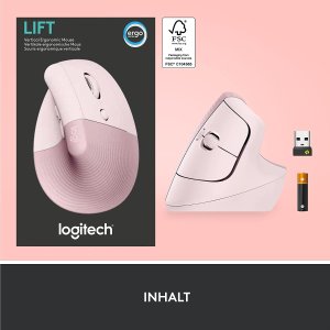 折后€67收可爱小粉Logitech Lift 垂直人体工学鼠标 无线、静音 win/mac/ipad兼容
