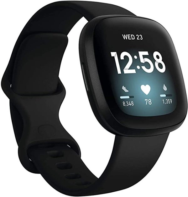 Versa 3 Advanced Fitness Watch with Built-in GPS, Personalised Heart Rate Zones, Voice Control & Speaker for Connected Calls - Black