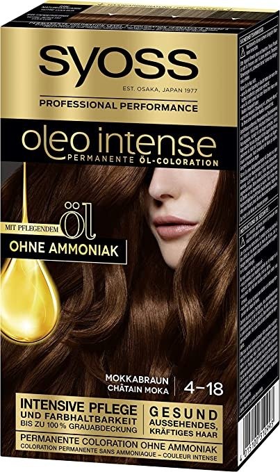 SYOSS Oleo Intense Permanente Ol-Coloration 4-18 Mokkabraun, mit pflegendem Ol & ohne Ammoniak, 3er Pack (3 x 115 ml)