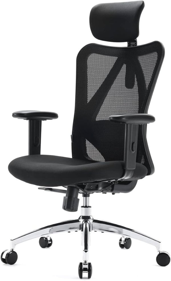 人体工学办公椅电脑椅办公桌椅可调节头枕椅子靠背扶手网椅（黑色）
