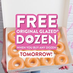 变相5折 限5月16日Krispy Kreme甜甜圈买1送1  买任意款送原味一打 甜品脑袋冲！