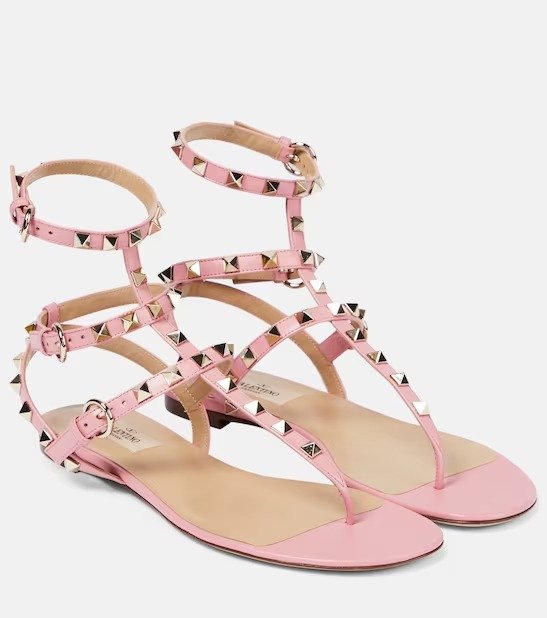 粉色 铆钉 夹脚凉鞋