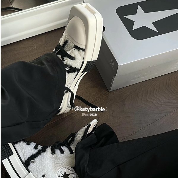 黑白 毛茸 Converse Turbodrk 方头帆布