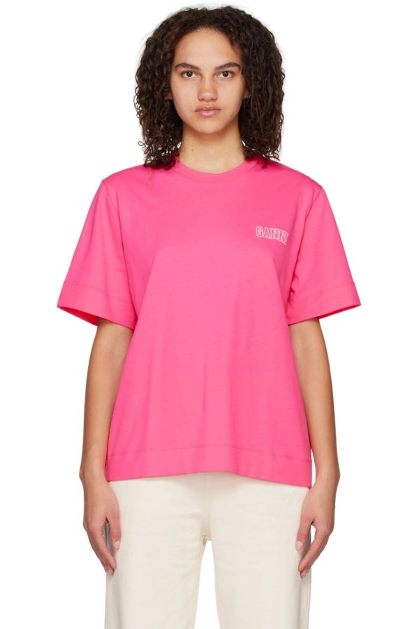 粉色圆领 T 恤