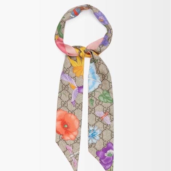 GG jacquard and floral-print slim silk scarf | Gucci