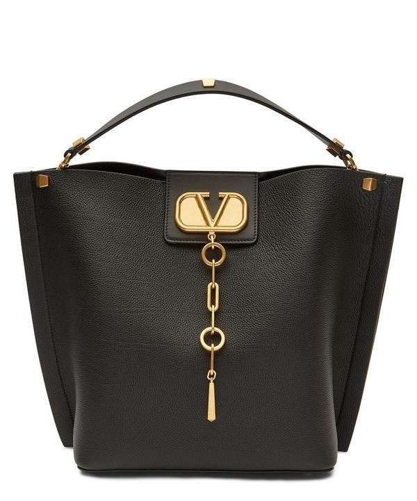 V-Logo Escape Leather Hobo Tote Bag