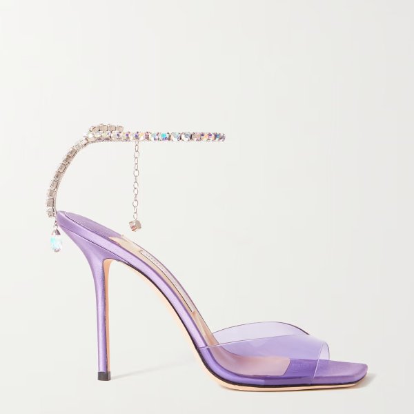紫色水晶PVC尖头高跟鞋