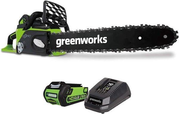 Greenworks 40V 14 英寸无绳无刷电锯，含 2.0 Ah 电池和充电器 2000600