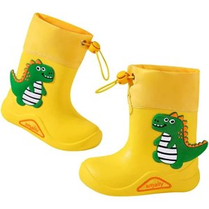 Baby's Rain Boots with Shrink Buckles Kids Cute Dinosaur Prints Waterproof Rain Boots for Boys Girls