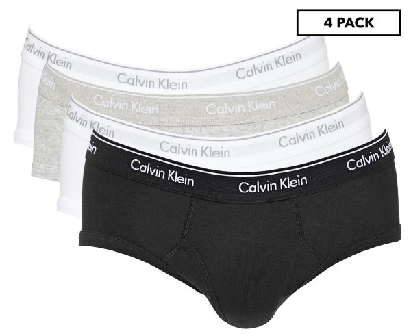 Men's Classic Cotton Low Rise Hip Brief 4-Pack - Black/White/Grey Marle