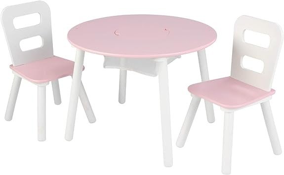 KidKraft 木制圆桌和 2 椅套装，带中心网状储物空间