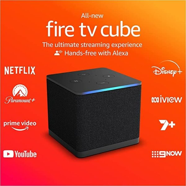 All-new Fire TV Cube, Hands-free streaming device with Alexa, Wi-Fi 6E support, 4K Ultra HD