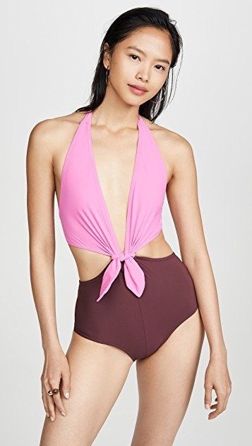 Karla Colletto Grace Low Back Plunge with Ties One Piece