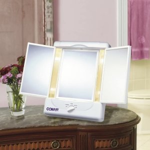 Conair 超便携三折式LED照明化妆镜 1-5倍放大 4挡灯光模式
