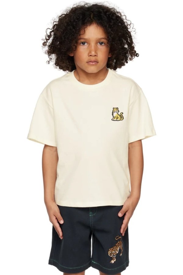 儿童老虎logo短袖 米色