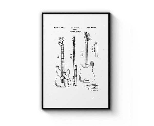 Fender Guitar Patent Wall Art无框