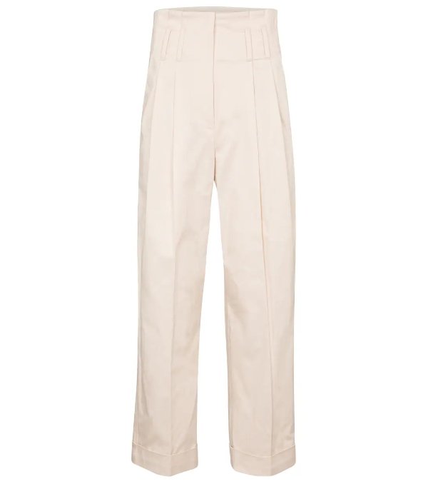 High-rise straight stretch-cotton pants