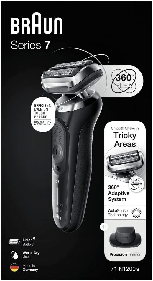 7系 70-N1200S 电动剃须刀，带精密修剪器，干湿两用，可充电，无线，银色