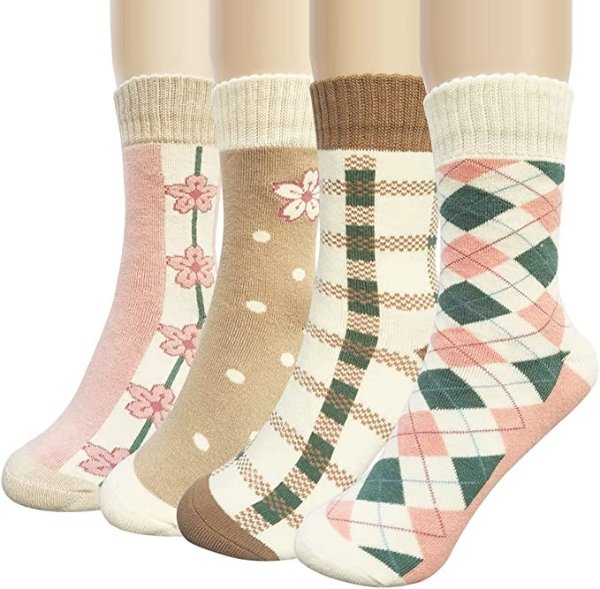 NicelyWe 女士冬季可爱棉质袜子 4双