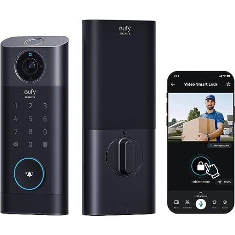 eufy Security S330 视频智能锁，三合一摄像头+门铃+指纹无钥匙进入门锁