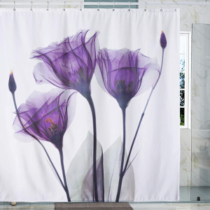 Susujune 环保防水涤纶浴帘 简约紫色花朵 尺寸180X180cm