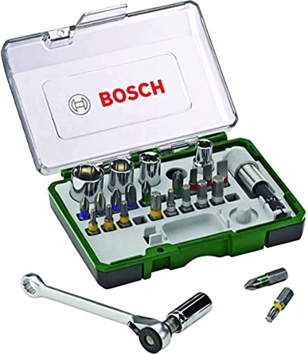 Bosch 27-Piece Screwdriver Bit and Ratchet Set (with Colour Coding, Accessories for Screwdrivers)