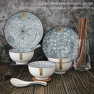 陶瓷日式餐具套装 简约实用 粗陶制成 复古优雅 洗碗机微波适用