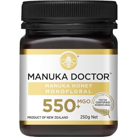 - MGO 550+ Manuka Honey Monofloral, 100% Pure New Zealand Honey. Certified. Guaranteed. RAW. Non-GMO (250grams) (250, Grams)