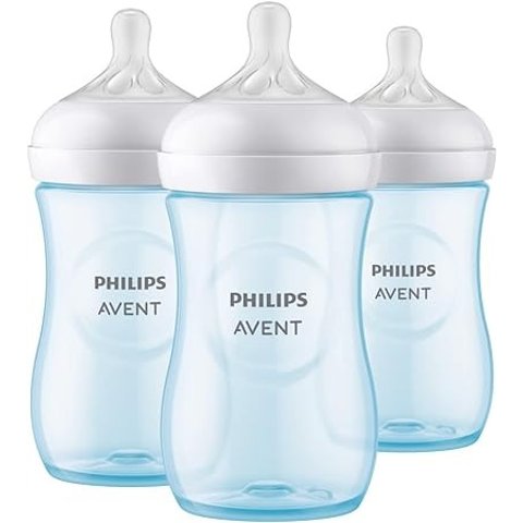飞利浦新安怡 Natural 婴儿奶瓶，带自然响应奶嘴，蓝色，9 盎司，3 件装