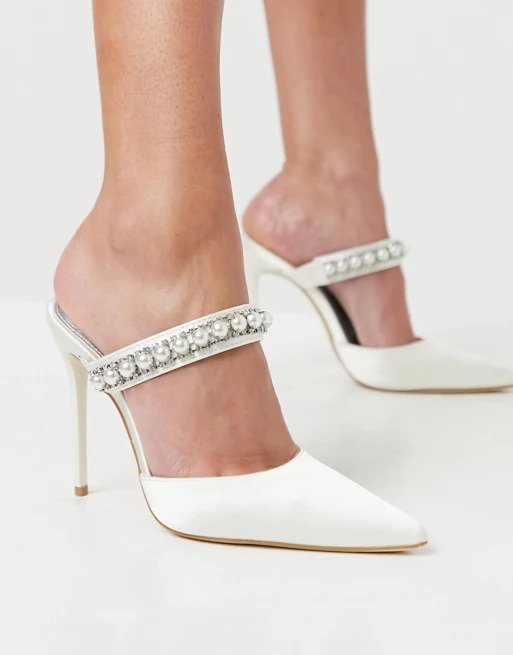 bridal heeled珍珠穆勒鞋