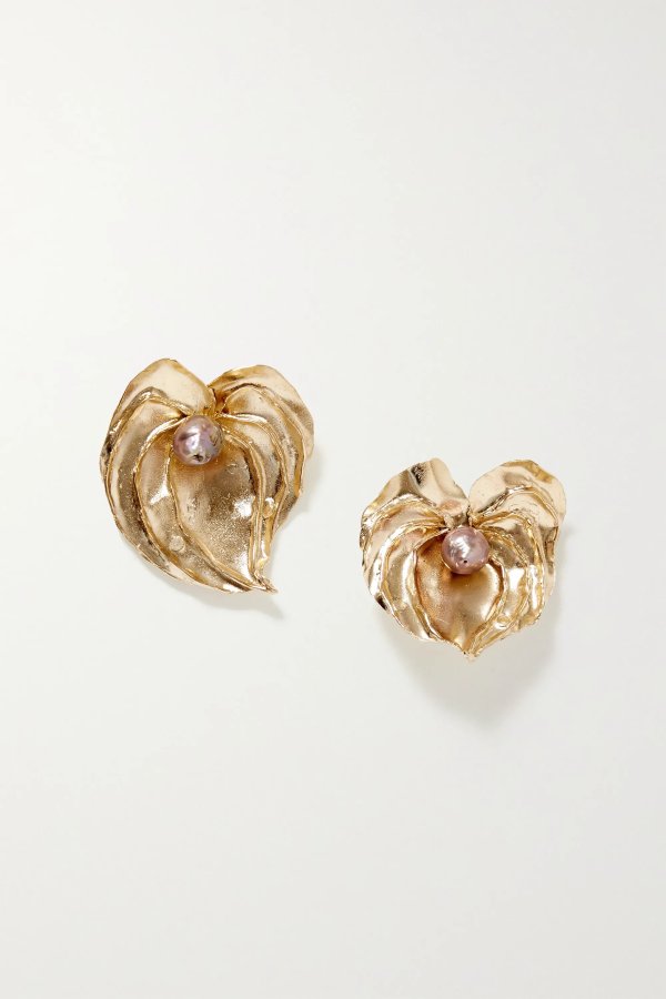 Anthurium 珍珠金色耳环
