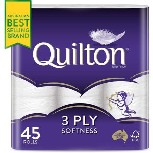 Quilton3层卫生纸 45卷  (180 Sheets per Roll, 11x10cm), Pack of 45