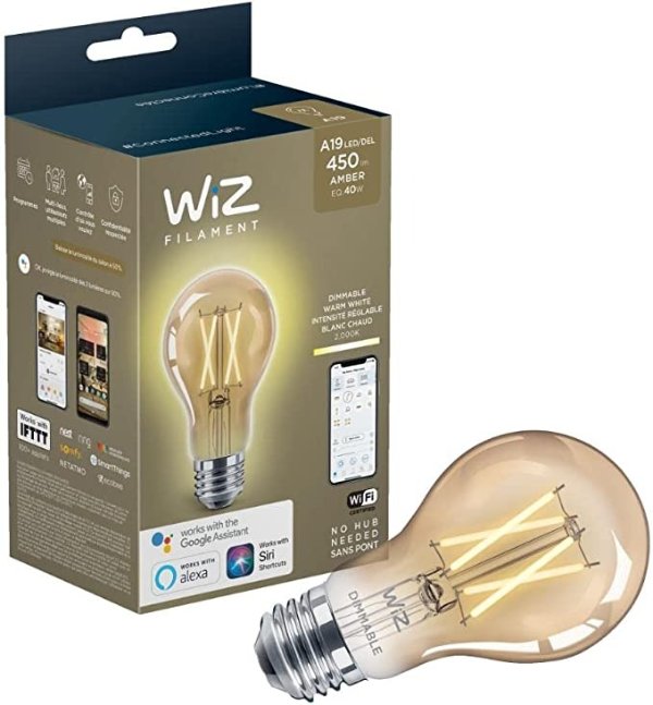 WiZ 40W A19 WiFi 可调光装饰复古智能 LED 灯泡