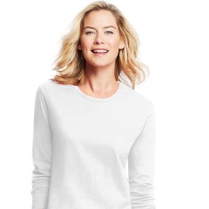 Hanes 女款纯色长袖T恤 舒适纯棉材质 多种颜色选择