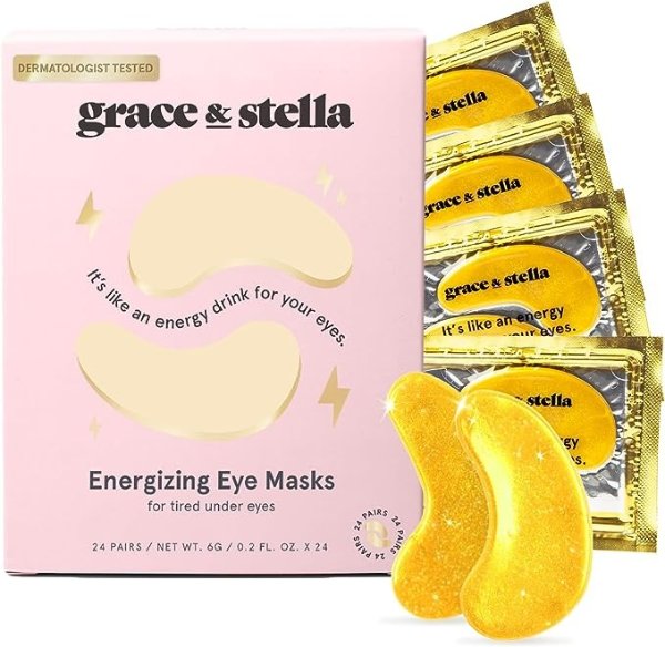 Under Eye Mask - Reduce Dark Circles, Puffy Eyes, Undereye Bags, Wrinkles - Gel Under Eye Patches, Vegan Cruelty-Free Self Care by grace and stella (24 Pairs, Gold)