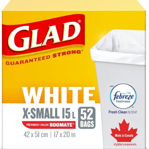 补货：Glad 白色垃圾袋 15Lx52个 $0.13/个