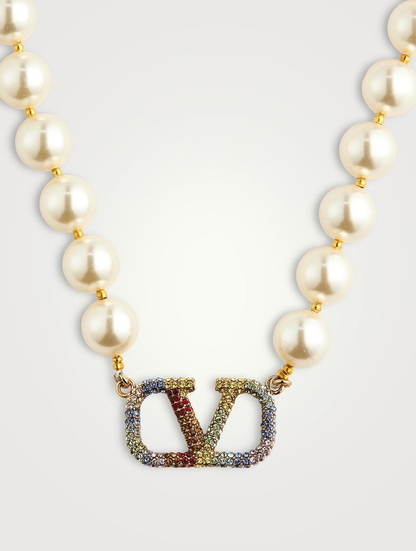 Rainbow 金属水晶珍珠项链