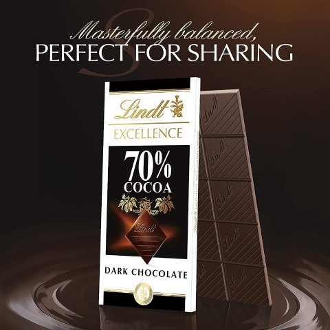 $10收3个Lindt 70%可可黑巧克力 一板100g 香浓丝滑 下午茶搭档