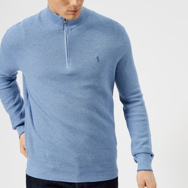 Men's Pima Cotton Half Zip Sweater - Blue
